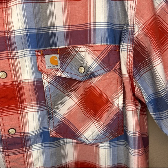 Carhartt Men's Red & Blue Plaid Pearl Snap Western Short Sleeve Shirt Large - Picture 2 of 6